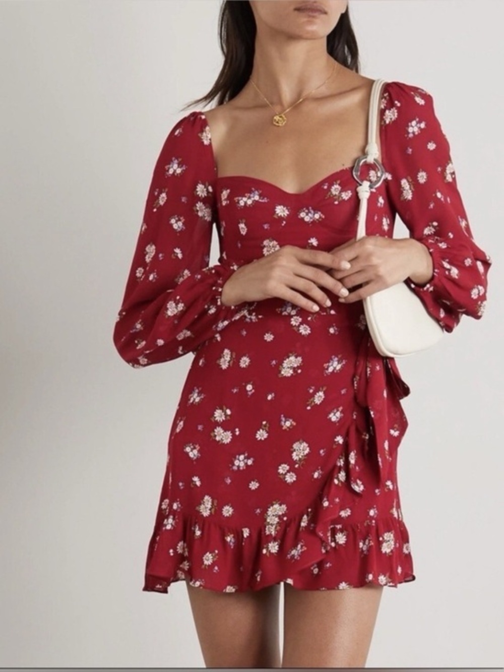 Reformation Cammi Red Floral Mini Dress Cassia size 4 long sleeve